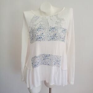 Free People Swing Top Tiered Ruffle Long Sleeve Boatneck Floral Lace Cottage